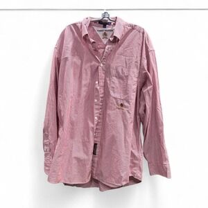 Men's retro 1998 Tommy Hilfiger red‎ and white striped button-up shirt size L